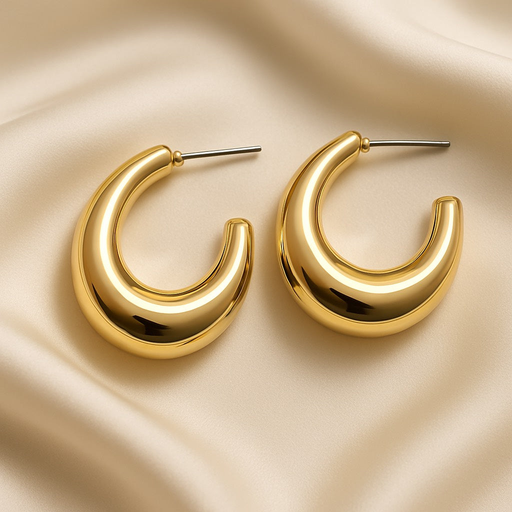 Lustrous Curve Gold Hoop Earrings