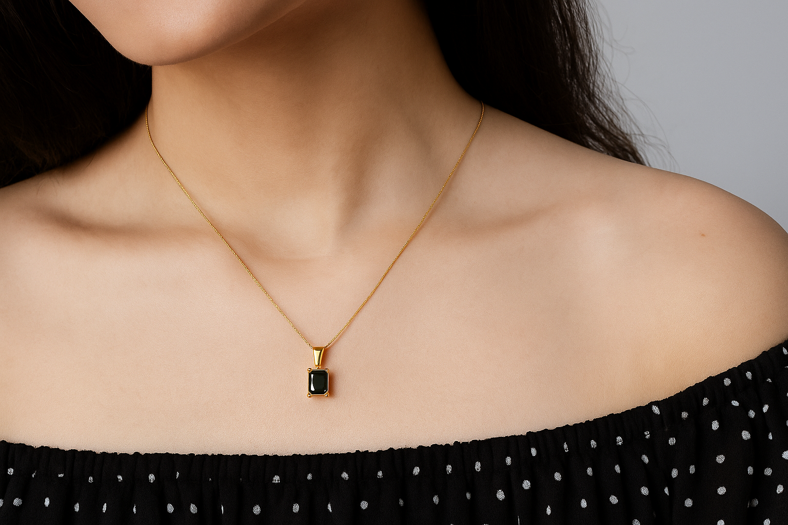 Midnight Charm Black Stone Pendant Necklace