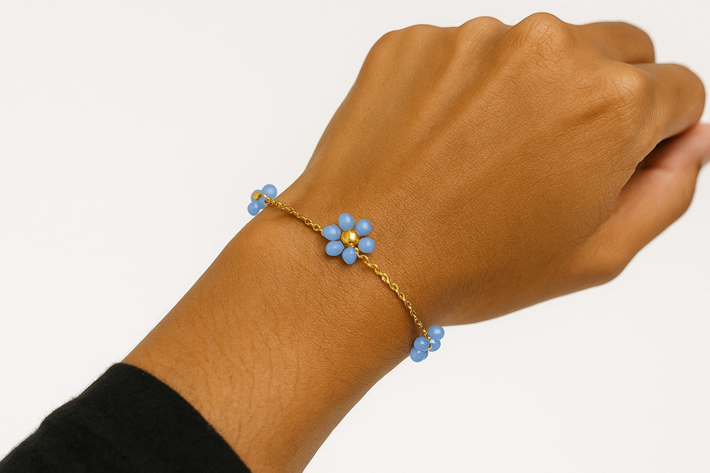 Blue Floral Bead Bracelet