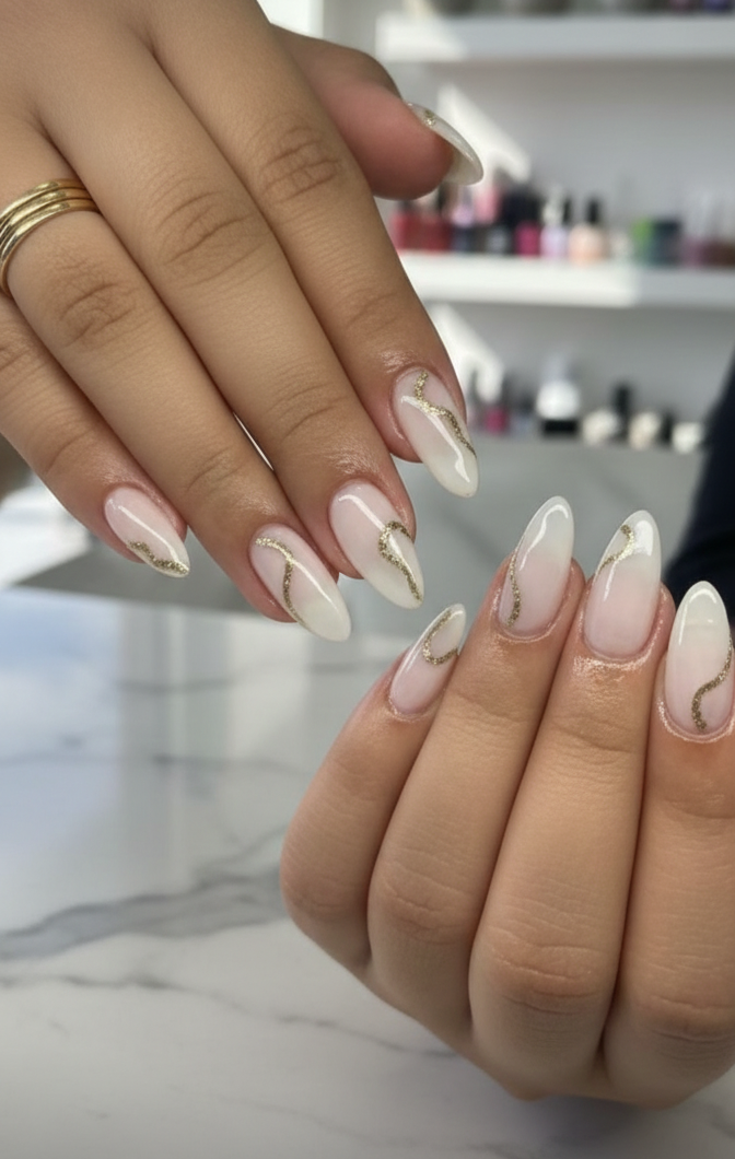 Golden Whisper Almond Nails