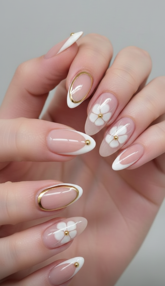Ivory Petal Gold French Nail Set