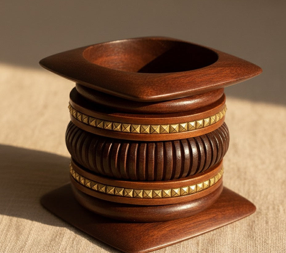 Rustic Glow Wooden Bangle Stack (Pack of 7)