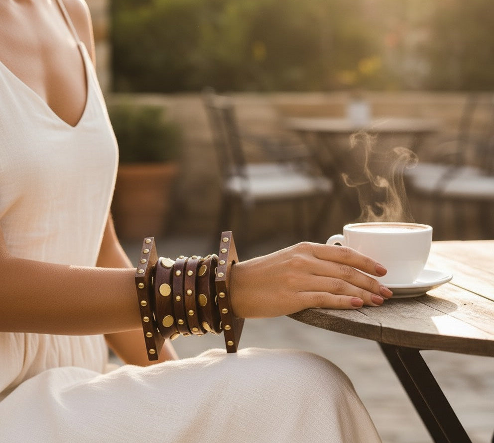 Boho Wooden Bangle Stack (Pack of 6)