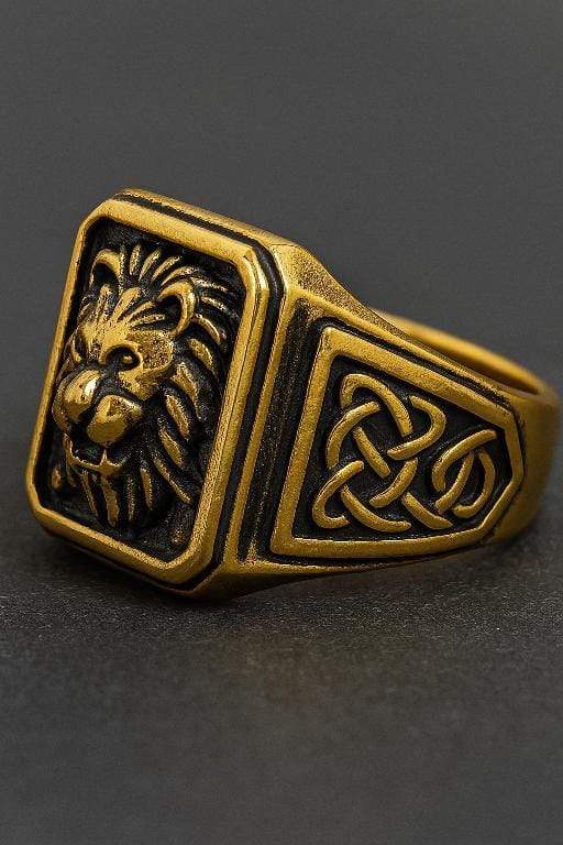 Lion's Head Celtic Knot Gold Ring