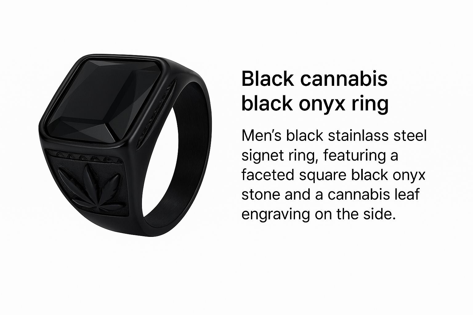 Black Cannabis Leaf Onyx Signet Ring