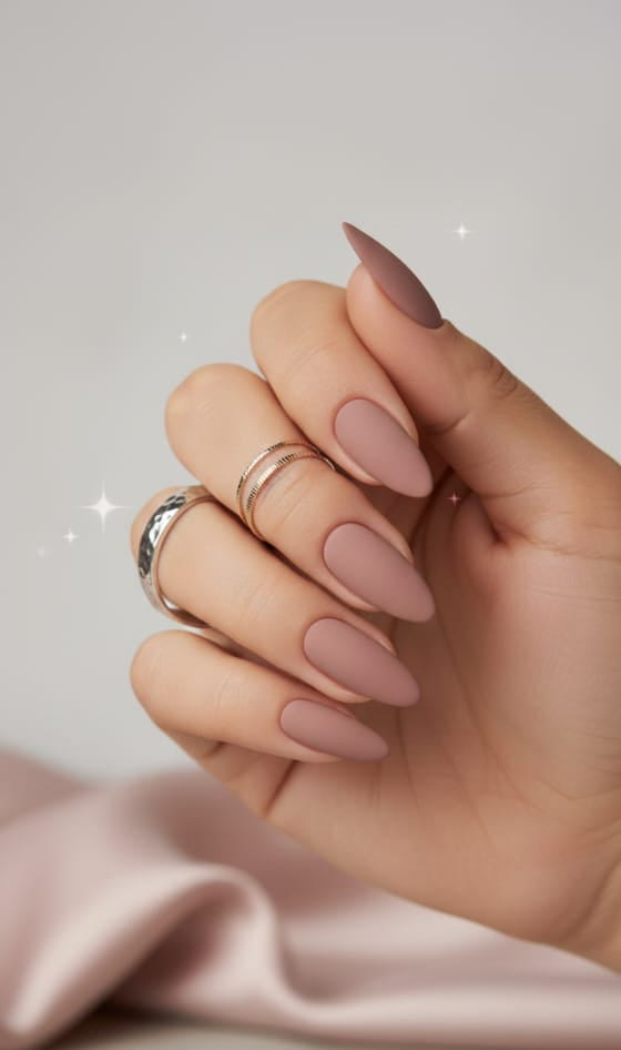 Soft Almond Matte Nail Set – Light Brown