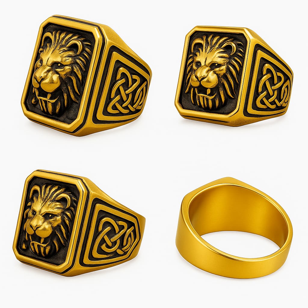 Lion's Head Celtic Knot Gold Ring