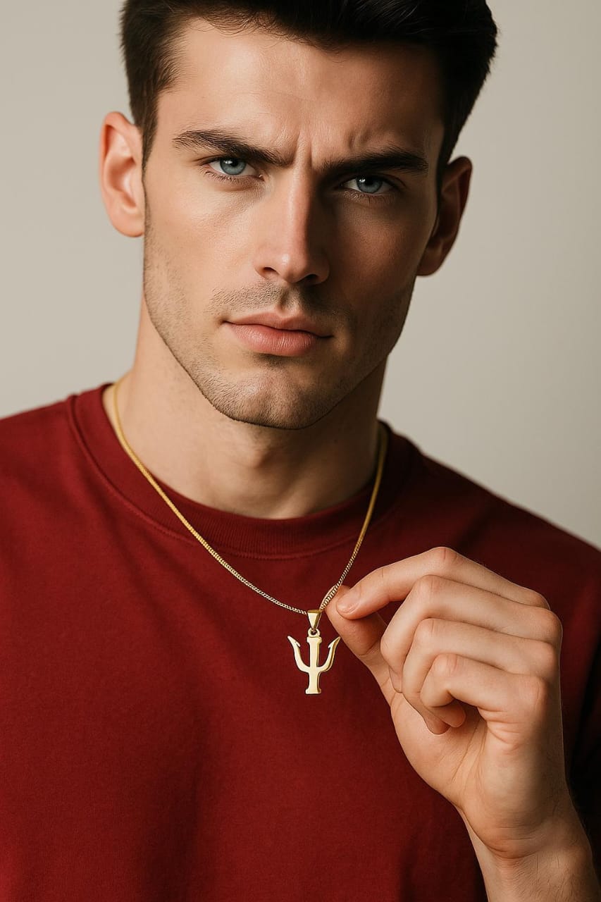 Golden Trishul Pendant Necklace