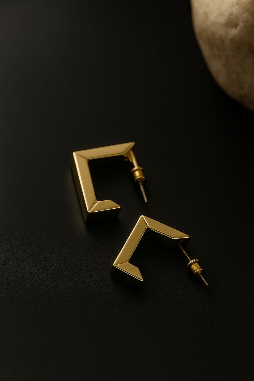 Zyra Geometric Gold Stud Earrings