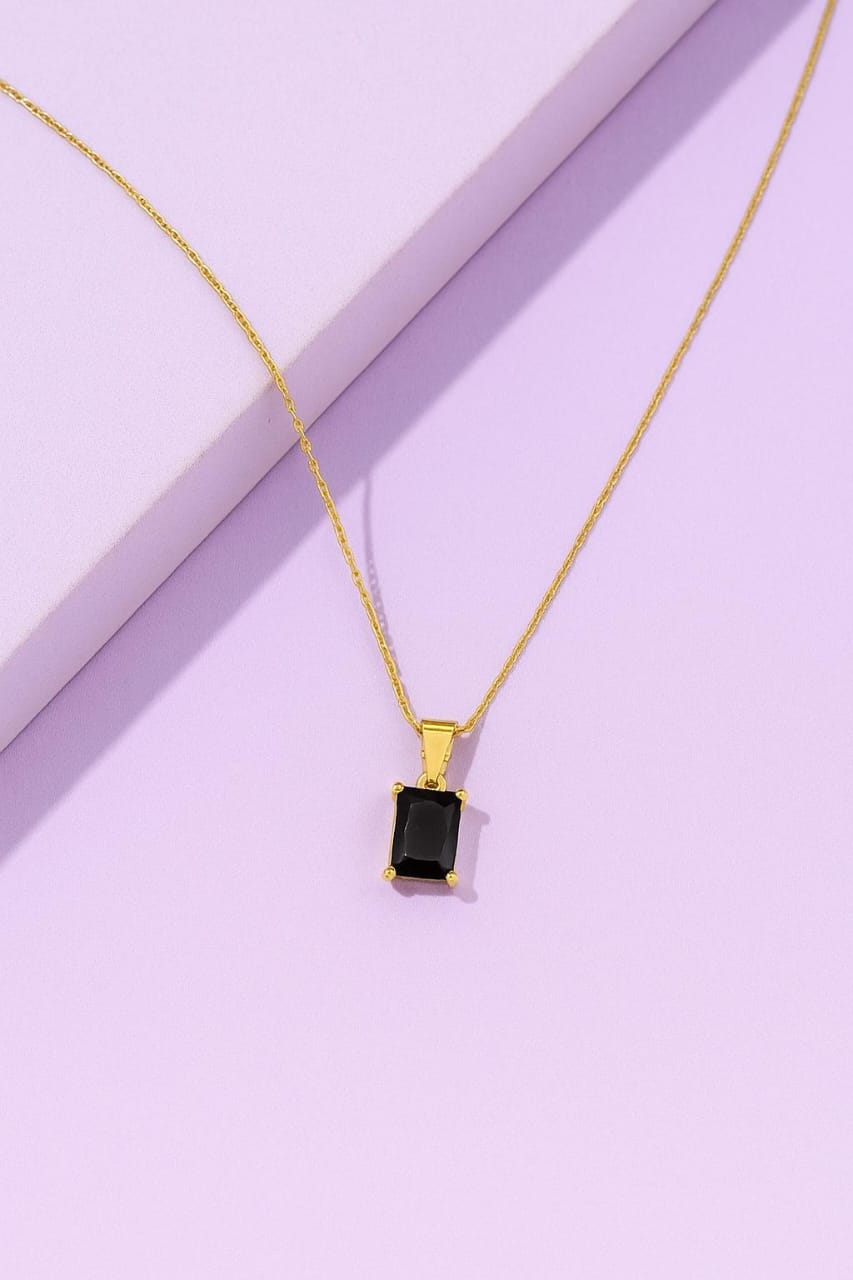 Midnight Charm Black Stone Pendant Necklace